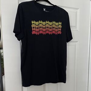 Psycho Bunny Black Tee with Yellow and Red Bunny Design